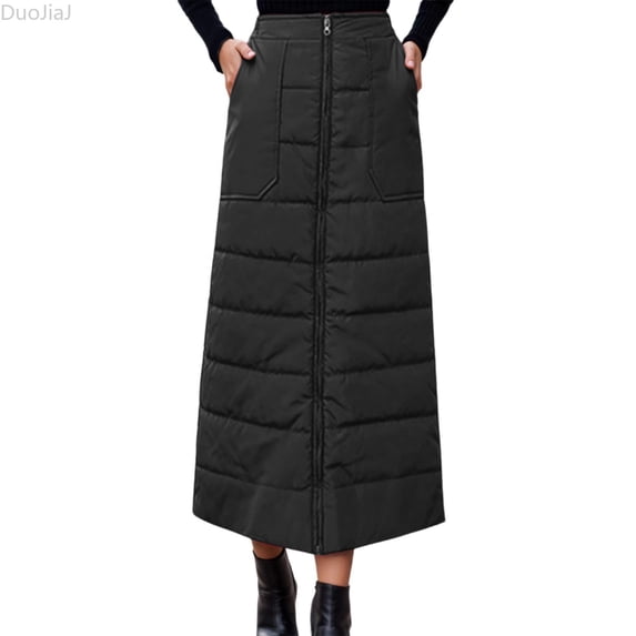 DuoJiaJ Winter Thickened Down Skirt Elegant Mid Length Casual Warm A Line Outerwear Fashion Skirts For Women Black L