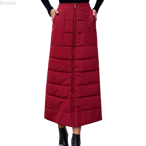 DuoJiaJ Winter Thickened Down Skirt Elegant Mid Length Casual Warm A Line Outerwear Fashion Skirts For Women Red XXXL