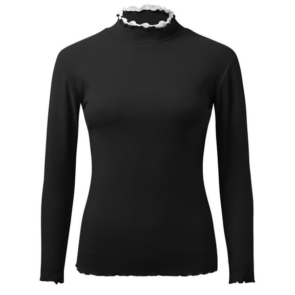 DuoJiaJ Winter Tops For Women Crew Neck Fleece Lined Thermal Thermal Underwear Slim Tops Long Sleeve Thermal Shirts Color Block Tops Womens Thermal Underwear Black L