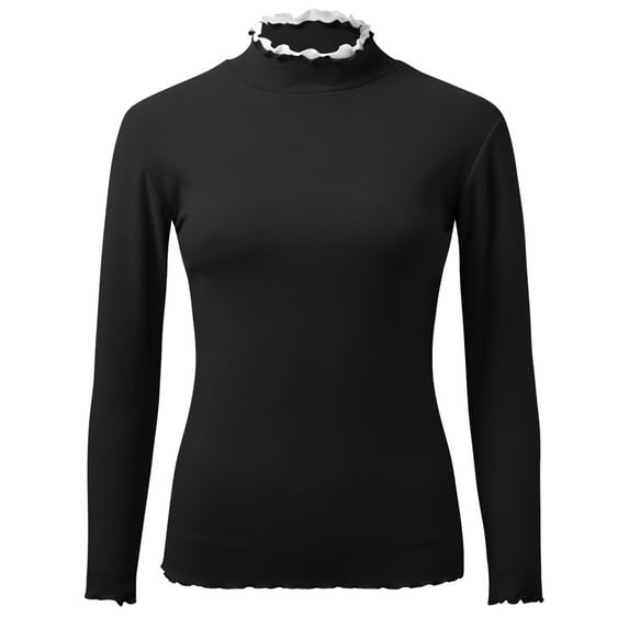 DuoJiaJ Winter Tops For Women Crew Neck Lined Thermal Thermal Underwear Slim Tops Long Sleeve Thermal Shirts Color Block Tops Womens Thermal Underwear Black L