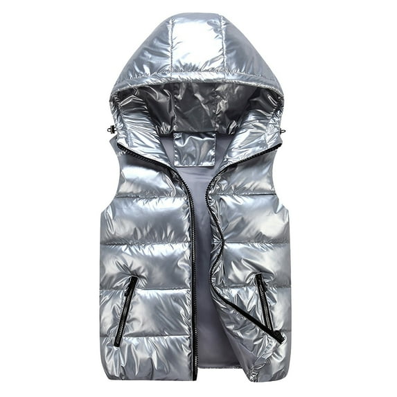 DuoJiaJ Women Attumn Winter Solid Composite Zipper Vest Jacket Sleeveless Pocket Outerwear Womens Winter Jacket Silver S