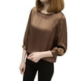 thumbnail image 1 of DuoJiaJ Women Brief Office Work Wear O Neck Shirts Three Quarter Sleeve Casual Tops Women’s Workout Tops Brown, 1 of 5