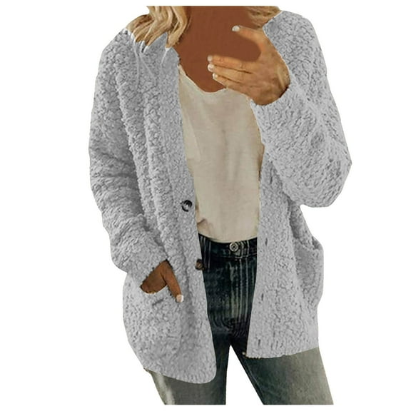 DuoJiaJ Women Casual Plus Size Plush Sweater Pockets Outerwear Buttons Cardigan Coat Womens Winter Jacket Gray XXXXXL