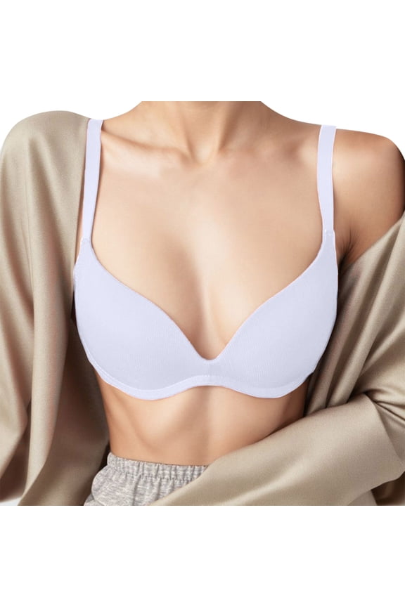 Women Casual Simple Solid Color Triangle Cup No Steel Ring Bra Comfortable Light And Beautiful Back Underwear Bras for Women White