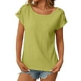 thumbnail image 1 of DuoJiaJ Women Casual Solid Color Blouse Jacquard Hollow Short Sleeved Top Casual V-Neck Tops Yellow L, 1 of 5