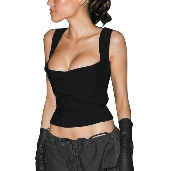 DuoJiaJ Women Casual Solid Sleeveless Top Shirt Vest Square Collar Cross Strap Splice Tanks Camis Top Breathable Yoga Tank Tops for Women