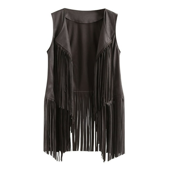 DuoJiaJ Women Casual Top Suede Ethnic Sleeveless Tassels Fringed Lapel Vest Cardigan Padded Sports Tank Tops Women