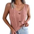 thumbnail image 1 of DuoJiaJ Women Casual V Neck Button Fried Dough Twists Top Holiday Sweater Cotton Tank Tops for Women, 1 of 4