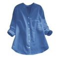 thumbnail image 1 of DuoJiaJ Women Cotton linen Casual Solid Long Sleeve Shirt Blouse Button Down Tops Women's Button Down Shirts Blue XXL, 1 of 4
