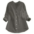thumbnail image 1 of DuoJiaJ Women Cotton linen Casual Solid Long Sleeve Shirt Blouse Button Down Tops Women's Button Down Shirts Gray L, 1 of 4