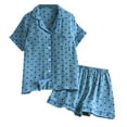 thumbnail image 1 of DuoJiaJ Women Crepe Summer Thin Soft Seersucker Lapel Short Sleeved Shorts Loving Home Wear Pajamas Set Women's Pajamas Sets Blue, 1 of 2