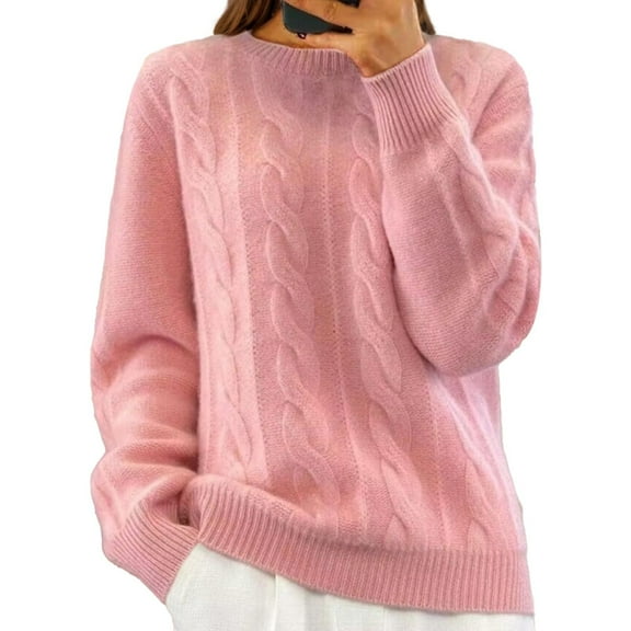 DuoJiaJ Women Crewneck Lpng Sleeve Knit Pullover Sweater Top Fall Plus Size Tops Red S