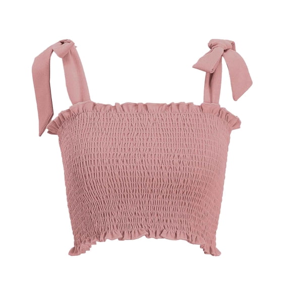 DuoJiaJ Women Fashion Casual Solid Color Bowknot Camisole Short Vest Top Women's Fashion Vest Pink M