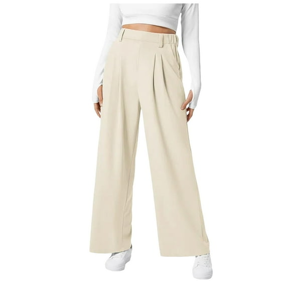 DuoJiaJ Women Fashion Casual Solid Color Wide Leg Elastic Pants Work Business Casual High Waisted Dress Pants Flowy Trousers Office Pants Plus Size Casual Pants Women