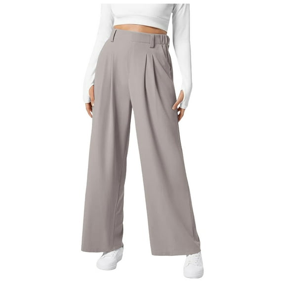 DuoJiaJ Women Fashion Casual Solid Color Wide Leg Elastic Pants Work Business Casual High Waisted Dress Pants Flowy Trousers Office Pants Plus Size Casual Pants Women