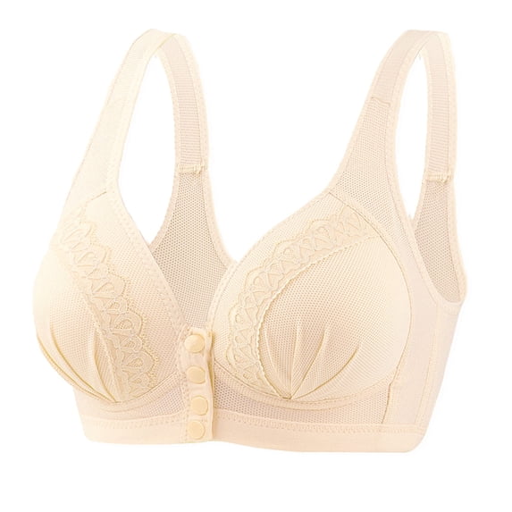 DuoJiaJ Women Fashion Lace Front Buckle Underwear Without Rims Vest Lace E Bra Plus Size Bras Beige