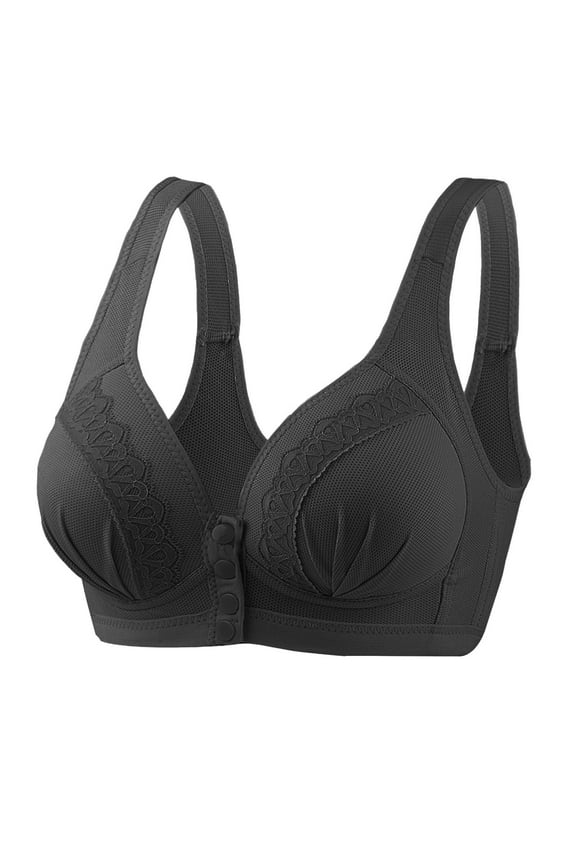 Women Fashion Lace Front Buckle Underwear Without Rims Vest Lace E Bra Plus Size Bras Black