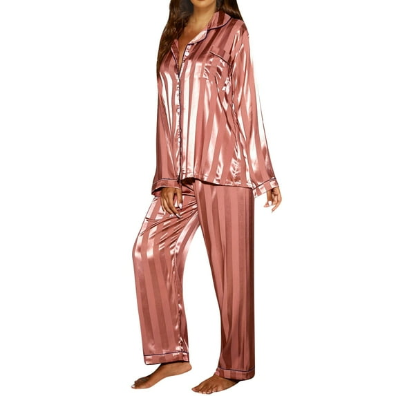 DuoJiaJ Women Fashion Pajama Printing Sets Long Sleeve Button Down Sleepwear Nightwear Soft Pjs Lounge Sets Cotton Nightwear For Women Hot Pink