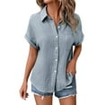 thumbnail image 1 of DuoJiaJ Women Fashion Solid Lapel Button Short Sleeve Casual Shirt Top Women's Shirts Blue XXXL, 1 of 4