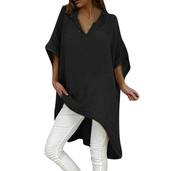 DuoJiaJ Women Fashion Summer Casual Loose V-Neck Short Sleeve Solid Tops Blouse Women’s Workout Tops Black