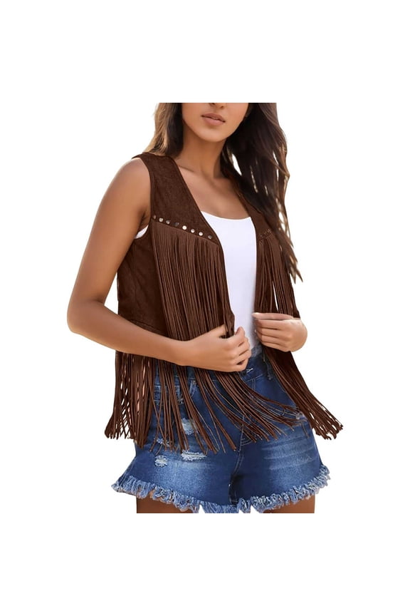 Women Fringe Vest Suede Open Front Vintage Vest Sleeveless 70s Hippie Clothes Boho Western Jacket Womens Lightweight Winter Coat Yellow L