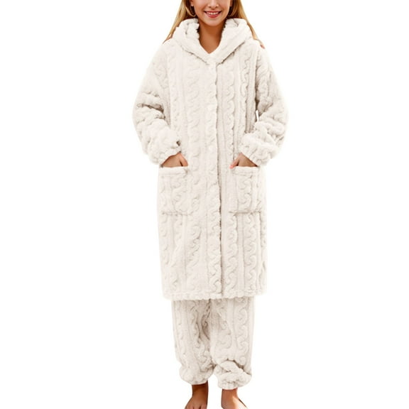 DuoJiaJ Women Fuzzy Pajama Set Warm Fluffy Long Sleeve Sleepwear Plush Loungewear Thermal Nightwear With Pockets Women's Summer Pajamas Short Sleeve Beige