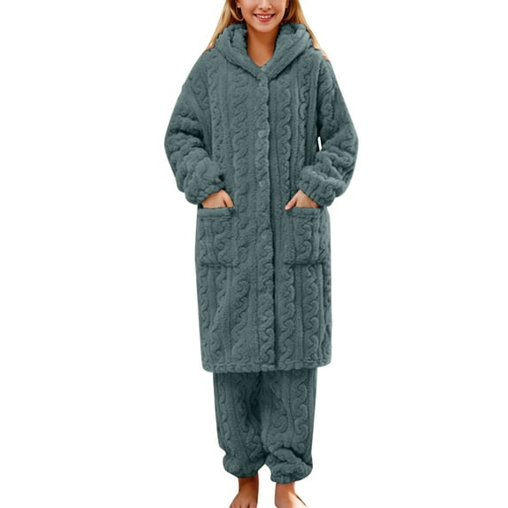 DuoJiaJ Women Fuzzy Pajama Set Warm Fluffy Long Sleeve Sleepwear Plush Loungewear Thermal Nightwear With Pockets Women's Summer Pajamas Short Sleeve Grey
