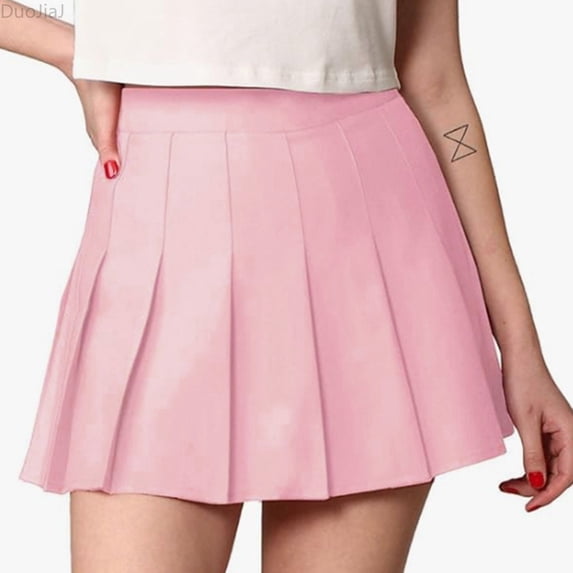 DuoJiaJ Women Girls High Waisted Solid Color Pleated Skirts Plus Size School Uniform Pink XXL