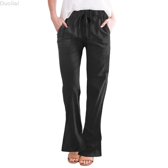 DuoJiaJ Women High Waisted Wide Leg Pants Fashion Drawstring Elastic Trousers Comfy Straight Leg Long Pants With Pockets Women Casual Pants Gray XXXL
