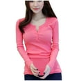 thumbnail image 1 of DuoJiaJ Women Korean Version Loose Button Long Sleeve O-Neck Bottoming Shirt Casual Tops Women’s Crop Tops Pink, 1 of 5