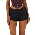 thumbnail image 1 of DuoJiaJ Women Lace Mini Skirt Low Rise Micro Skirt Asymmetrical Ruffle Hem Flared Short Pettipants Features: Women Casual Pants Black L, 1 of 4