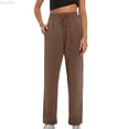 thumbnail image 1 of DuoJiaJ Women Leisure Printing High Waisted Wide Leg Pants Fashion Drawstring Elastic Trousers Comfy Straight Leg Long Pants With Pockets Women's Lounge Pants Brown S, 1 of 4