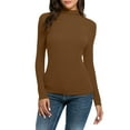 thumbnail image 1 of DuoJiaJ Women Long Sleeve Turtleneck Tops Slim Fit Stretchy Layer Tee Shirts Brown XXL, 1 of 5