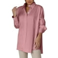 thumbnail image 1 of DuoJiaJ Women Loose Button Up Long Shirt Blouse Ladies V Neck Lapel Tunic Women's Long Sleeve Shirts Pink XXXL, 1 of 4