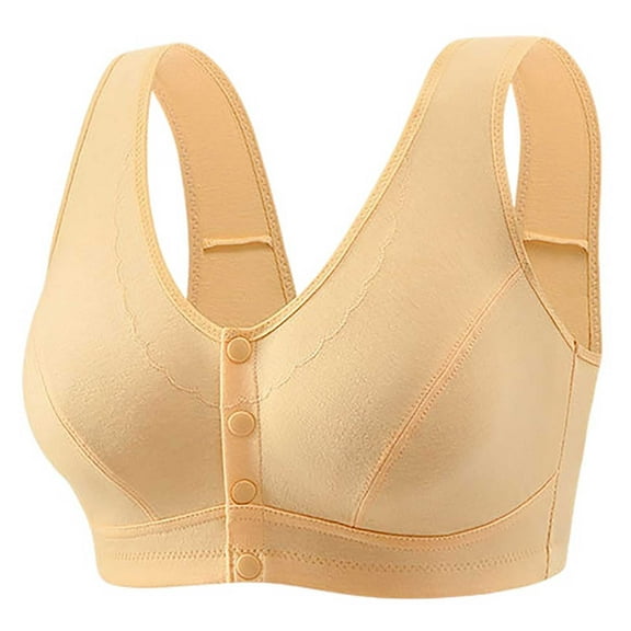 DuoJiaJ Women Middle And Elderly Underwear Large Size Large Cup Underwear Thin Full Cup Front Button Bra T-Shirt Bras Beige