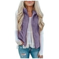 thumbnail image 1 of DuoJiaJ Women Pocket Zipper Solid Color Jacket Plush Sleeveless Lapel Vest Loose Coat Womens Warm Winter Coat Purple XXXXL, 1 of 4