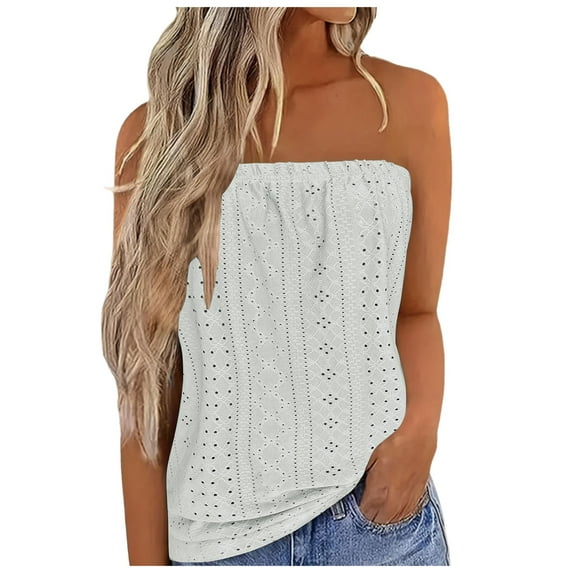 DuoJiaJ Women Print Strapless Bandeau Tank Casual Sleeveless Summer Vacation Loose Holiday Top Shirt Blouse Women Tanks Top Cotton Tank Tops for Women