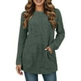 thumbnail image 1 of DuoJiaJ Women Pullover Sweaters Long Sleeve Crewneck Fall Cozy Tops Warm Sweaters with Pocket Green XL, 1 of 4