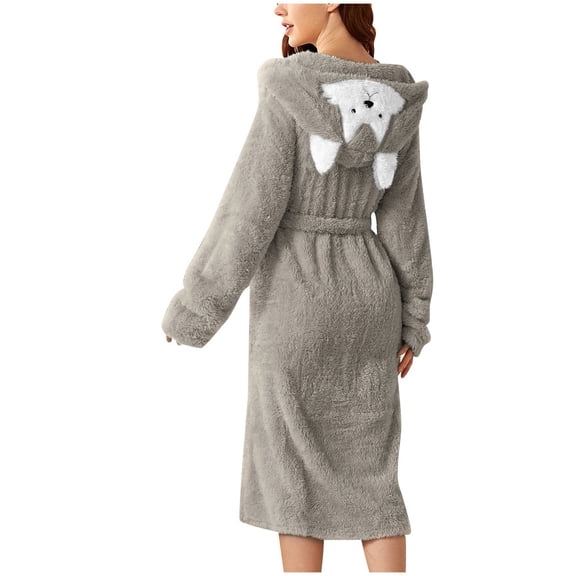 DuoJiaJ Women'S Double Pocket 3d Ear Hooded Flannel Bathrobe Soft And Warm Double Faced Velvet Bathrobe Pajamas And Home Wear Women's Pajama Shorts Set Grey