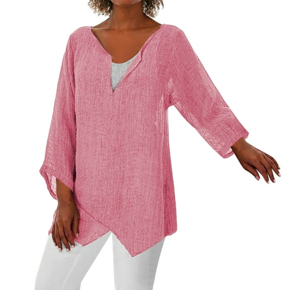 DuoJiaJ Women'S Oversize Tunic Long Sleeve Blouse Casual Midi T Shirt Tops Comfortable Plus Size High Low Shirt Women’s Boho Flowy Summer Tops Pink
