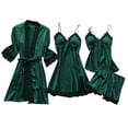 thumbnail image 1 of DuoJiaJ Women Satin Lace Suspenders Nightgown Robe Pajama Pants Home Clothes With Chest Pad Light Four Piece Set Plus Size Pajamas Women Dark Green, 1 of 4