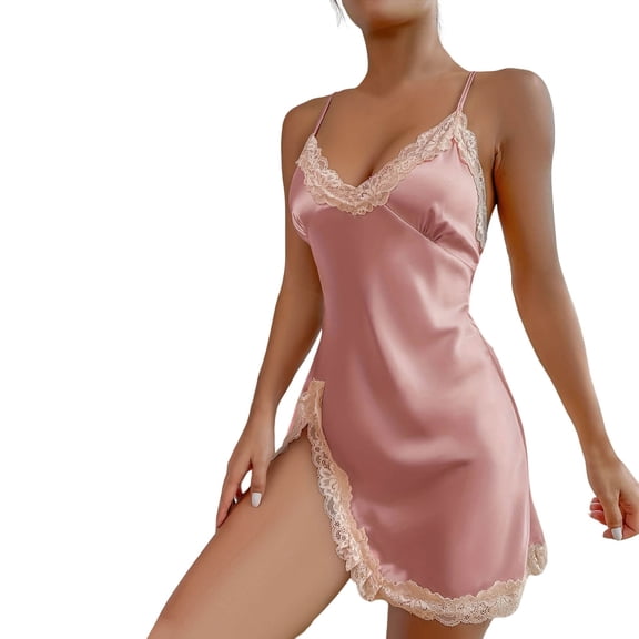 DuoJiaJ Women Sleepwear Satin Leopard Print 1 Piece Nightwear Summer Thin Breathable Strap Dress Home Suit New Ice Silk Pajamas Women Nightgowns For Women Sexy Women's Pajamas Lace Pink