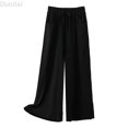 thumbnail image 1 of DuoJiaJ Women Solid Casual Pocket Wide Leg Pants Elastic Waist Loose Pants Women's Wide Leg Pants Black M, 1 of 3
