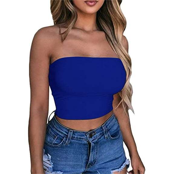 DuoJiaJ Women Solid Color Crop Top Strapless Bandeau Tube Top Sleeveless Backless Tank Cami Vest Women’s Basic Tank Tops