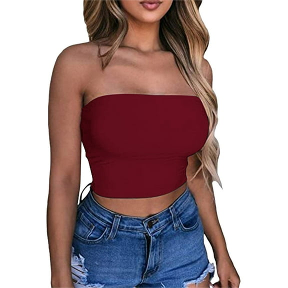 DuoJiaJ Women Solid Color Crop Top Strapless Bandeau Tube Top Sleeveless Backless Tank Cami Vest Women’s Basic Tank Tops