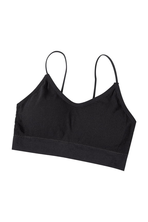 Women Solid Color Thread Tube Top Chest Pad Beautiful Strap Sling Underwear Bra Wireless Bras Black