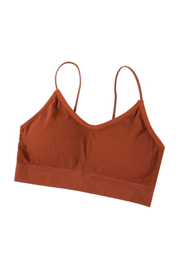 Women Solid Color Thread Tube Top Chest Pad Beautiful Strap Sling Underwear Bra Wireless Bras Brown