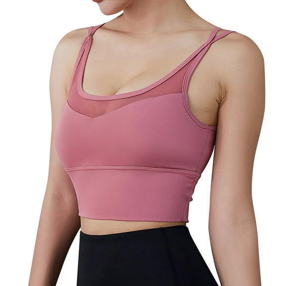 DuoJiaJ Women Sports Bras Back Padded Workout Tank Tops Medium Support Crop Bras for Women Pink