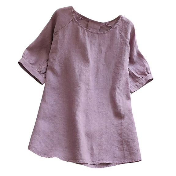 DuoJiaJ Women Spring Tops Casual O-Neck Long Sleeve Solid Cotton Blouse Shirts Women’s Ribbed Knit Crop Tops Purple