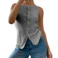 thumbnail image 1 of DuoJiaJ Women Square Collar Open Placket Buttons Sleeveless Textured Horizontal Stripes Elegant Blouse Tops Padded Sports Tank Tops Women, 1 of 5